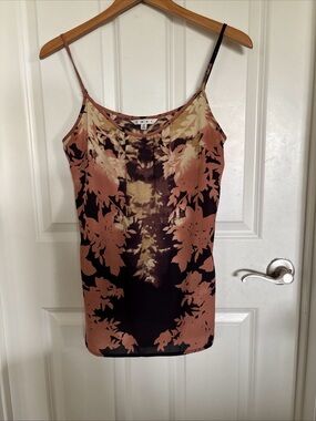 Women’s CAbi Floral Spaghetti-Strap Camisole S EUC Black & Brown Casual Summer